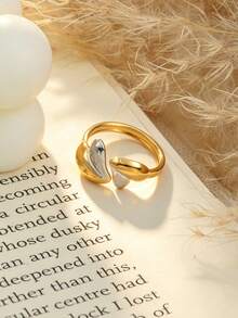 6pcs 18K Gold Plated Stainless Steel Ring Set, Heart Shape, Ins Style, Waterproof Jewelry, Elegant Rings, Stackable Rings, Gold Tone Jewelry Set, Exquisite Gift - Multicolor - View 4