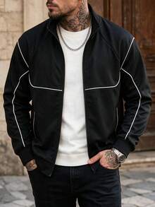 Men's Spring/Autumn Minimalist Design Line Daily Fashion Casual Stand Collar Jacket - Black - View 1