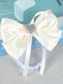 1pc European Style Wedding Bride Bridesmaid Wrist Corsage Bow Faux Pearl Elastic Bracelet, Versatile Hand Accessory For Wedding Banquet - Multicolor - View 4
