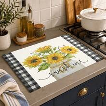 1pc Absorbent Drying Mat, Sunflower Kitchen Decor Coffee Machine Mat, Laundry Room Accessory Handmade Coffee Pot Drip Tray, Kitchen Floor Mat, Dining Table Mat, Kitchen Countertop Dish Drying Mat, Breakfast Mat, Heat-Resistant Drip Tray With Non-Slip Pad, Diatomaceous Earth Drip Tray, Stain Hiding, Super Absorbent Kitchen Drip Tray, Easy To Clean Dish Rack Mat, Perfect For Kitchen, Dining Table, Coffee Shop, Bar, Holiday, Party, Home Decor, Holiday Gift - Multicolor - View 7