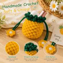 Handmade Crochet Pineapple Earbud Pouch, Cute Fruit Drawstring Bag For Wireless Earbuds & Small Items - Multicolor - View 2