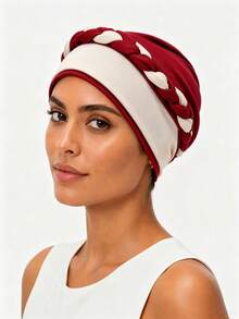 Gorro turbante trenzado para mujer, envoltura de cabeza elástica de bloques de color, gorro de punto suave de moda para uso diario - color - Ver 17