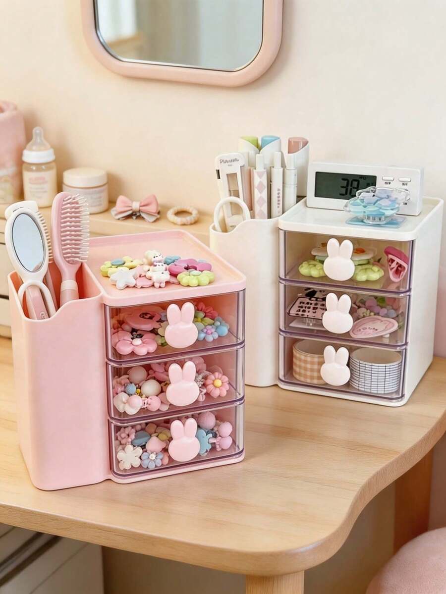 5pcs/1pc Baby Hair Accessories Storage Box, Cute Rabbit Shaped Handle ...