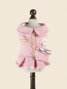 1件 2026新款寵物衣服，適用於小型犬、幼犬、貓，可愛寵物奢華淑女風無袖翻領設計香氛背包洋裝 - 粉色 - 粉色 - 查看 6