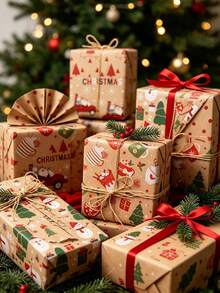Christmas Gift Wrapping Paper, New Large Roll, Double-Sided Gift Wrapping Paper, Kraft Paper, Suitable For Christmas Gift Wrapping, Christmas Decorations And Christmas Return Gift Wrapping. - One Size Fits All - View 1
