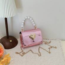 1pc Children's Pearl Handbag PU Leather Lightweight Twist Lock Girls Handbag Heart-Shaped Fashion Cute Shoulder Bag Suitable For All Seasons Daily Use - A - View 13