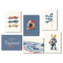 6pcs Vintage Racing Car Wall Art, Navy Blue Vehicle Pictures, Bear Poster Prints, Racing Art Decor For Bedroom, Game Room, Home, 8x10 Inch Unframed - Cartoon - View 9