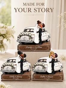 Personalized Name And Date Bride And Groom Car Figurine, Cartoon Portrait Wedding Couple Statue, Custom Appearance Keepsake For Newlyweds, Wedding Reception Decor, Bridal Shower Gift, Anniversary Gift For Couples, Romantic Home Display - Multicolor - View 8