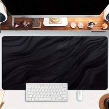 1pc Black Wave Pattern Extended Mouse Pad, Premium Texture Large Computer Desk Mat, Non-Slip Keyboard Mouse Pad, Multiple Sizes Available, Desktop Computer Accessory For Home Office, Study, Gaming And Daily Desk Use - View 5