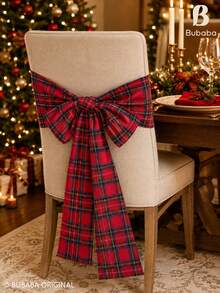 4PCS / 6PCS Christmas Tartan Plaid Chair Sash Bow, Red Check Holiday Chair Back Decoration, Reusable Fabric Ribbon For Dining Chairs, Christmas Wedding Party & Farmhouse Decor - Red - View 3