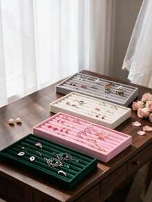 1pc Velvet Ring Holder Jewelry Tray, Multi‑Color Soft Flannel Ring Display Organizer Tray, Drawer Insert Storage Tray For Rings Earrings Small Jewelry, Vanity Dresser Jewelry Display Tray, Home Accessories Storage Organizer (Rings Not Included) - Multicolor - View 6