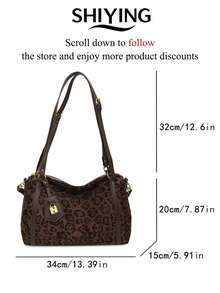 1pc Solid Color Suede New Women's Backpack, Shoulder Bag, Crossbody Bag, Leopard Print Design, Fashionable Large Capacity Tote Bag, Suitable For Commuting, Shopping, Dating - Multicolor - View 7