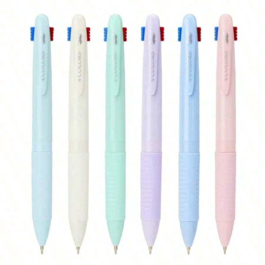 Multi-Color Ballpoint Pens, 4-In-1, 6pcs/Pack, Colored Ink, 0.5mm Fine Tip, Retractable Quick-Dry Multi-Color Pens, Suitable As Gift Pens For Planner Or Diary - A - View 1