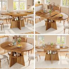 Extendable Dining Table, Dining Room Table, Kitchen Table, Balcony Table, Round Dining Table, Extendable To Oval, 110-150, Seats Up To 8 People, Dark Brown - Dark Brown + MDF - View 12