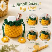 Handmade Crochet Pineapple Earbud Pouch, Cute Fruit Drawstring Bag For Wireless Earbuds & Small Items - Multicolor - View 5