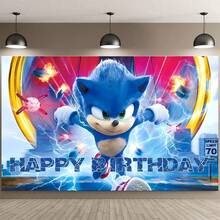 Cartoon Happy Birthday Banner, Anime Peripheral Party Backdrop, Anime Peripheral Party Full Flag, Anime Character Hedgehog Pattern Birthday Party Decoration - Multicolor - View 6