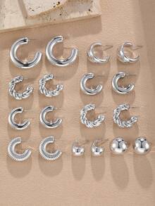 NAIZHU 3/9對兒童時尚金屬水滴造型耳環套組，適合日常配戴與派對飾品 - 銀色 - 查看 8