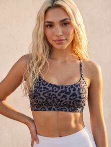 Soyun New Leopard Print Detachable Padded Camisole Bra Top, Fishbone Back Design Open Back Sports Style Summer - Grey - View 3