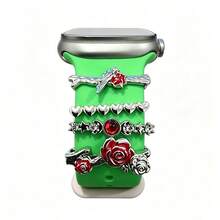 4pcs Watch Band Decorative Rings, Zinc Alloy Rose Flower Metal Sliding Charms, Suitable For Apple Watch Silicone Band, Smart Watch Band Jewelry Accessories, For Women, Available In Silver/Rose Gold/Gold (Band Not Included) - Mouldless - View 11