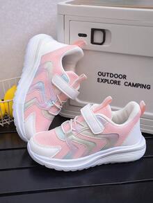 Pink Mesh Kids' Sports Shoes, Lightweight Soft Sole, Non-Slip, Easy On/Off With Hook And Loop - Pink - View 4