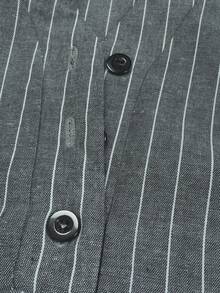 Women'S Casual Grey Striped Fall Cotton Two‑Piece Outfit, Notch‑V Roll‑Sleeve Top & Wide‑Leg Pants For Commute Casual Outfits, Elitara - Grey - View 7