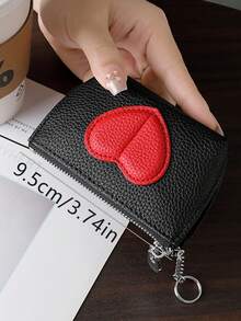 Heart-Shaped Candy Color Mini PU Coin Purse With Keychain, Cute Fashion Small Wallet For Women - View 3