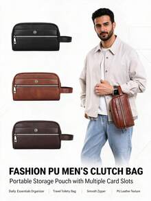 BEIQIANDAI PU Men's Clutch Bag, Multi-Compartment Large Capacity Wallet, Multi-Functional Men's Card Holder, Portable Men's Bag Can Be Used As Pencil Case - Clutch Bag - View 1