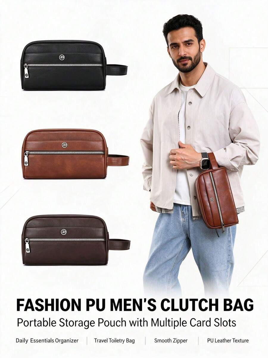 BEIQIANDAI PU Men's Clutch Bag, Multi-Compartment Large Capacity Wallet, Multi-Functional Men's Card Holder, Portable Men's Bag Can Be Used As Pencil Case - Clutch Bag - View 1