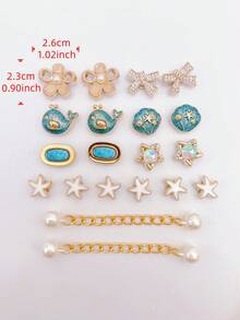 20件裝鯨魚貝殼鞋飾 DIY 可拆卸鞋飾 ABS珍珠鏈鞋配件，適用於木屐、女款涼鞋、拖鞋、沙灘鞋，度假禮物 - 金色 - 查看 8