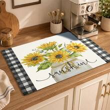 1pc Absorbent Drying Mat, Sunflower Kitchen Decor Coffee Machine Mat, Laundry Room Accessory Handmade Coffee Pot Drip Tray, Kitchen Floor Mat, Dining Table Mat, Kitchen Countertop Dish Drying Mat, Breakfast Mat, Heat-Resistant Drip Tray With Non-Slip Pad, Diatomaceous Earth Drip Tray, Stain Hiding, Super Absorbent Kitchen Drip Tray, Easy To Clean Dish Rack Mat, Perfect For Kitchen, Dining Table, Coffee Shop, Bar, Holiday, Party, Home Decor, Holiday Gift - Multicolor - View 8