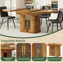 Extendable Dining Table, Dining Room Table, Kitchen Table, Round Dining Table, Extends To Oval, 118-158, Seats Up To 6 People, Three-Tier Storage, Walnut - Walnut + MDF - View 11