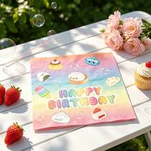 20/40pcs Cute Cartoon Food Themed Birthday Paper Napkins, 16.5cm Size, Gradient Color Design, Suitable For Dumplings, Buns, Sushi, Ice Cream And Other Food Shapes. Disposable Napkins For Birthday Party Table Decoration Design - View 8