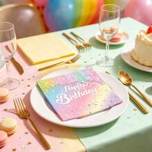 20pcs Pastel Shiny Drip Design Disposable Paper Napkins, 6.5 Inches. Suitable For Birthday Celebration Table Decor, With Silver Diamond Pattern, Creating A Joyful Atmosphere - View 3