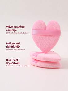 3Pcs Heart Shape Makeup Puff Set, Soft Velvet Face Powder Puff With Strap, Gentle Cosmetic Sponge For Loose Powder Foundation Blush - Pink - View 7