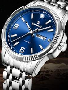 LIGE Men's Fashion Brand Watch Luminous Date Quartz Watch Water-Resistant Stainless Steel Bracelet Skeleton Dial Men's Watch - Silver - View 2