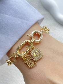 1PC Luxury Screw Buckle A-Z Initial Letter Bracelet,Double Colorful Climbing Chain,Double Buckle Letter Double Chain,For Celebrating Holiday Daily - Yellow Gold - View 32