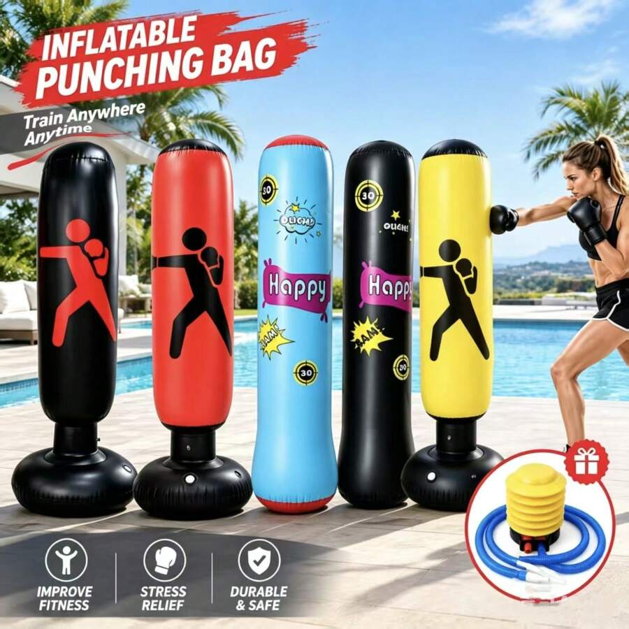 Adult Thickened Inflatable Boxing Punching Bag Tumbler Sandbag, Home Stress Relief Fitness Training Punching Bag With Air Pump - Multicolor - View 1