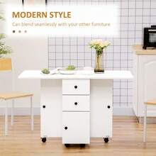 Multi-Storage Six-Person Drop Leaf Dining Table -  White On-Site - Grey + Engineered Wood - View 11