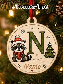 Custom Animal Initial Wooden Christmas Ornament, Personalized Name Round Tree Decor, Festive Raccoon Snowman Holiday Style, Customized Letter Bag Charm, Customizable Name Keepsake, Christmas Decoration, Gifts For Family And Friends, Room Decor - Multicolor - View 10