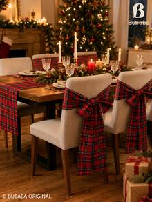 4PCS / 6PCS Christmas Tartan Plaid Chair Sash Bow, Red Check Holiday Chair Back Decoration, Reusable Fabric Ribbon For Dining Chairs, Christmas Wedding Party & Farmhouse Decor - Red - View 6