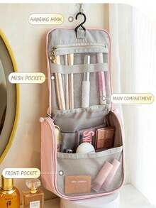 3pcs/1pc Flower‑Charm Handheld Cosmetic Bag, Sweet Style Square Shape Ruched Handle Zipper Closure Pendant Decor Portable Makeup Pouch For Travel Daily Vacation All‑Season Use - Multiple Colors and Styles - View 6