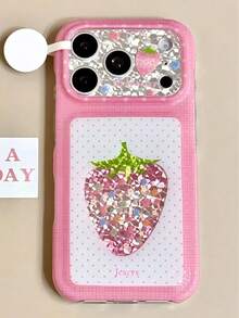 Cute Gradient Pink Glossy Phone Case With Strawberry Flower, Star, Polka Dot, Plaid Pattern, Glossy Finish, Compatible With Phone 17 Pro Max, 16 Pro Max, 15 Pro Max, 14 Pro Max, 13 Pro Max, 17, 16, 15, 14 Pro, With Shiny Surface, Asymmetrical Texture, Lens Protection, Shockproof, Soft Back Cover - Multicolor - View 5