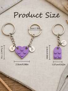 2pcs Customized Letter Heart-Shaped Keychain Set With Interlocking Heart, Customizable Engraved Name Initials, Couple Keychain Set, Valentine's Day Gift, Memorial Gift For Loved Ones - Multicolor - View 9