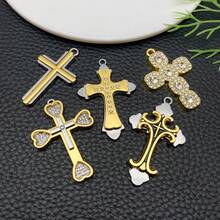 5pcs Alloy Golden Dot Diamond Cross Pendant Jewelry Making DIY Earring Pendant Various Design Charms For Jewelry Making Bracelets Necklace - Gold - View 4