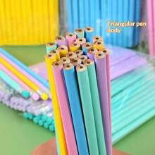Mixed Color 10pcs/20pcs HB Pencils, Macaron Colorful Triangular Barrel Glossy Linden Wood With Eraser, For Learning Writing And Exam Practice - Assorted Colors, 10pcs - View 5