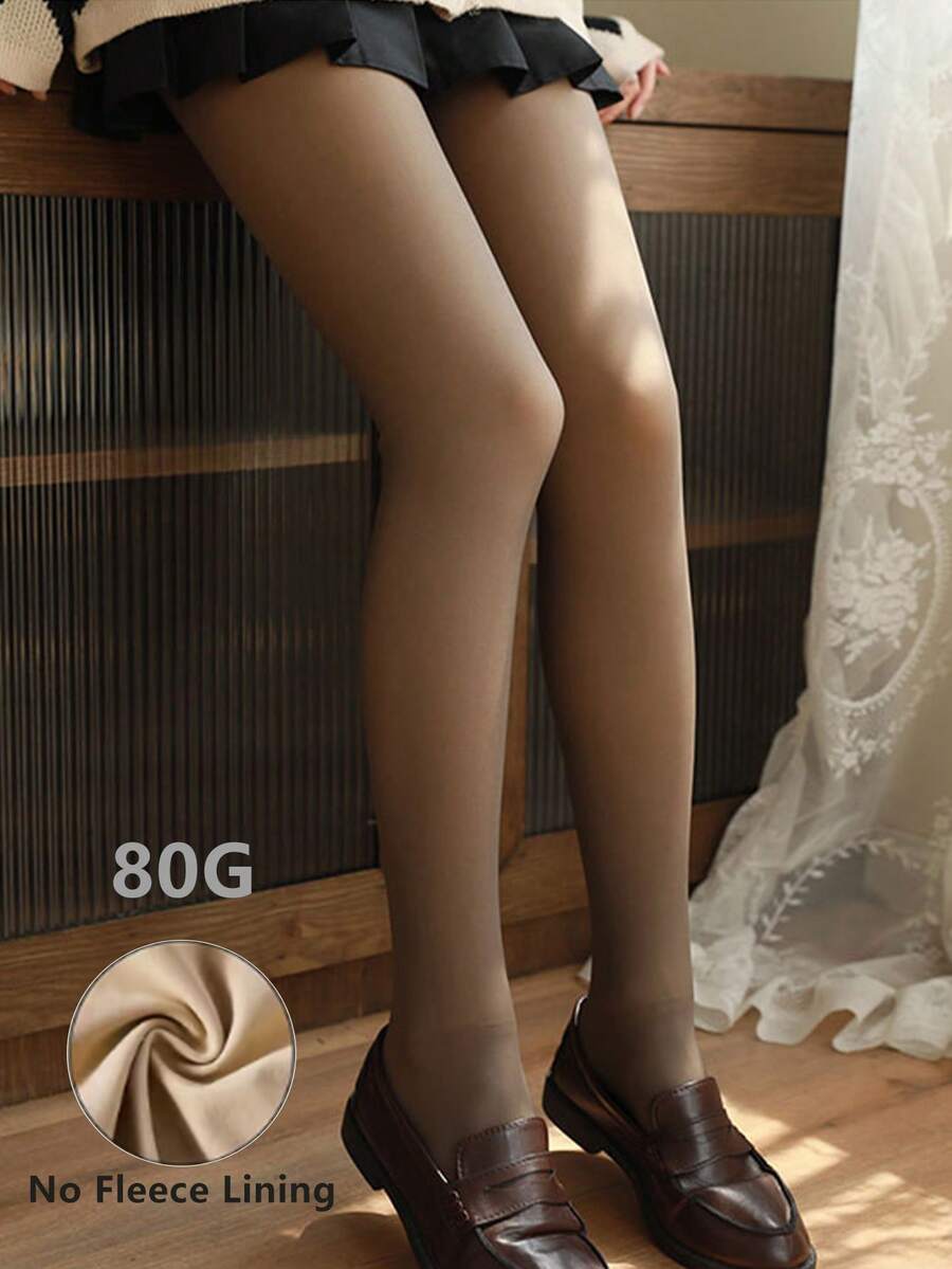 1 Pair Nude Invisible Double Layer Faux Skin Tights, One Size & Plus Size, Non-Fleece Spring/Autumn Style, Versatile For Daily & Outdoor Wear - Multicolor - View 1