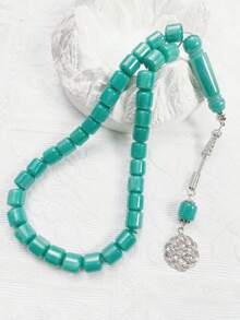 1pc 33-Bead Multicolor Barrel Muslim Tasbih Prayer Beads, Vintage Silver Pendant, Prayer Counting Bracelet, Portable Religious Handheld Beads - Multicolor - View 7