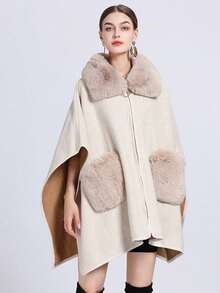 1pc Faux Cashmere & Faux Fur Shawl, Fashionable & Stylish For Daily Wear, Parties, Travels, Christmas Gift For Dress - Faux Cashmere Shawl - View 8