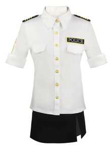 COSPLAY Police Uniform 3 Pieces Set, Nightclub Performance Costume, Flight Attendant Role Play Uniform, Valentine's Day Halloween Women's Costume Outfit - White - View 5