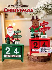 3/1pc Christmas Countdown Advent Calendar, Adjustable Number Calendar, Christmas Countdown Desktop Wooden Decoration Home Decor Office Decoration Adult Fun Gift, Santa Claus, Wooden Advent Calendar, Christmas Office Decor, Santa Claus And Reindeer, Wooden Block Calendar For Office Desk, Small Size Daily Desktop Perpetual Calendar, Date Display Desktop Accessory, Christmas Decoration - Multicolor - View 2